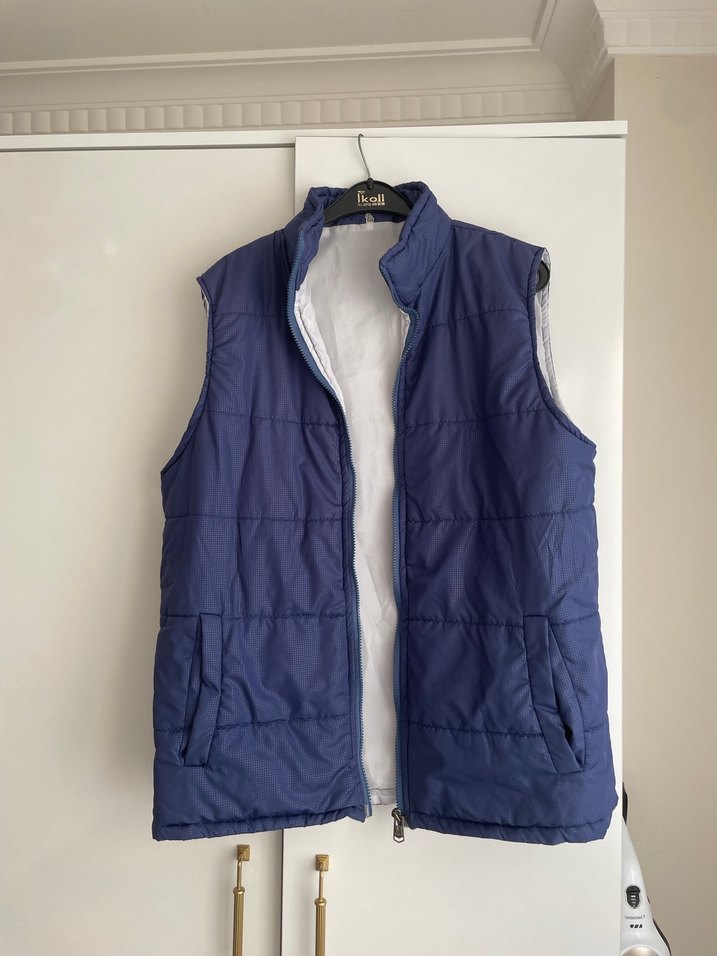 Erkek Parlak Mavi Kapüşonsuz Fermuarlı Yelek - Görsel 4