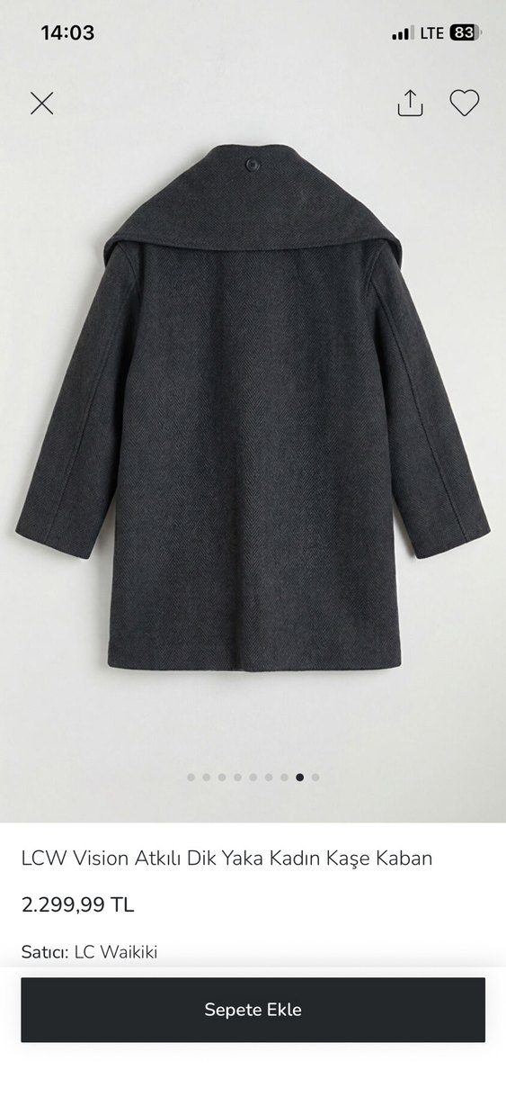 Lc wakiki atkılı dik yaka kaşe kaban - Görsel 2