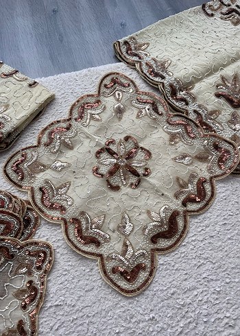 Boncuklu salon Örtüsü Takımı - Görsel 4