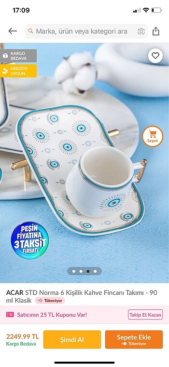 English Home 6 kişilik fincan takımı