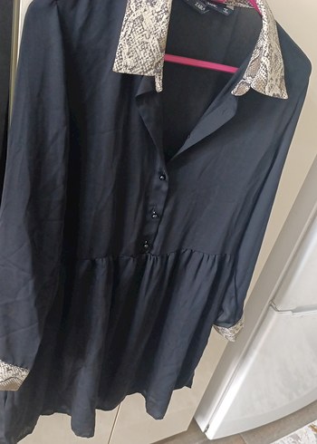 Zara Leopar Detaylı Düğmeli Siyah Şifon Elbise - Görsel 3