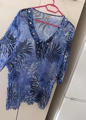 Mavi Bohem V Yaka Pileli Kadın Bluz - Görsel 5