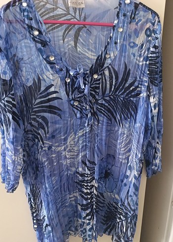 Mavi Bohem V Yaka Pileli Kadın Bluz - Görsel 2