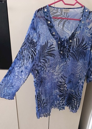 Mavi Bohem V Yaka Pileli Kadın Bluz - Görsel 4