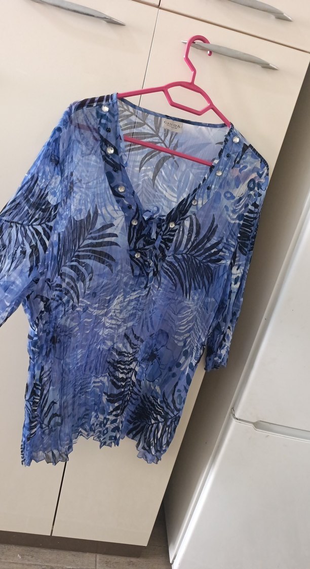 Mavi Bohem V Yaka Pileli Kadın Bluz - Görsel 5