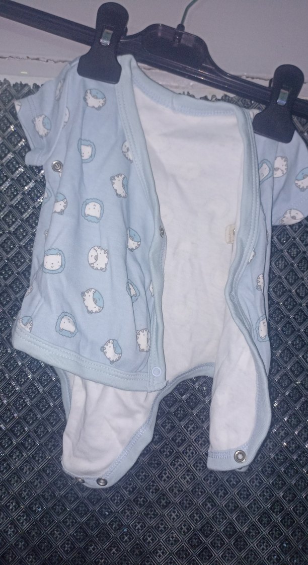 Mavi Desenli Kısa Kollu Bebek Body - Görsel 5