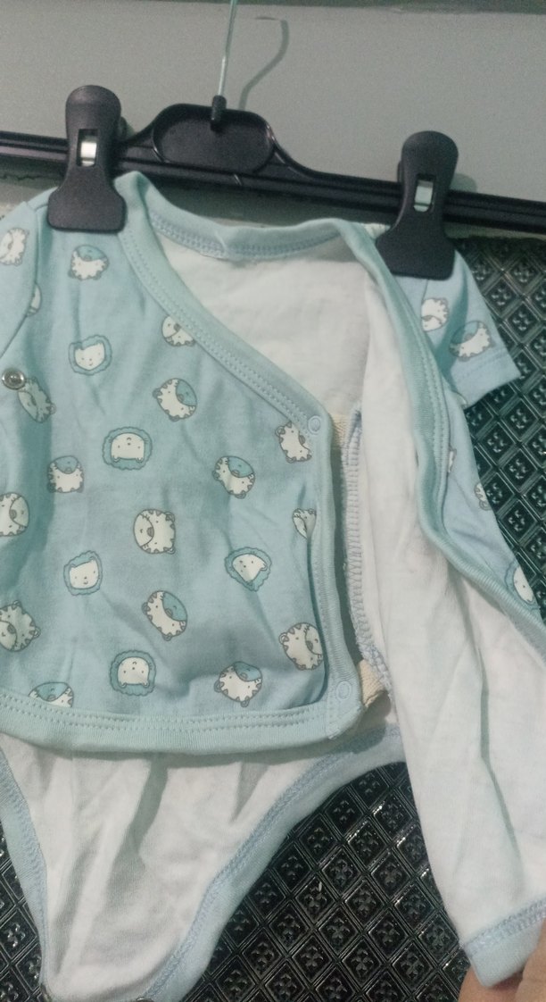 Mavi Desenli Kısa Kollu Bebek Body - Görsel 2