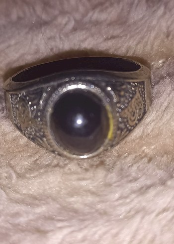 Vintage Tarz Osmanlı Tuğralı siyah taşlı Erkek Yüzük - Görsel 2