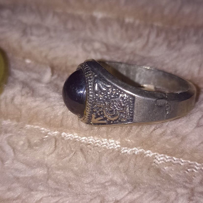 Vintage Tarz Osmanlı Tuğralı siyah taşlı Erkek Yüzük - Görsel 3