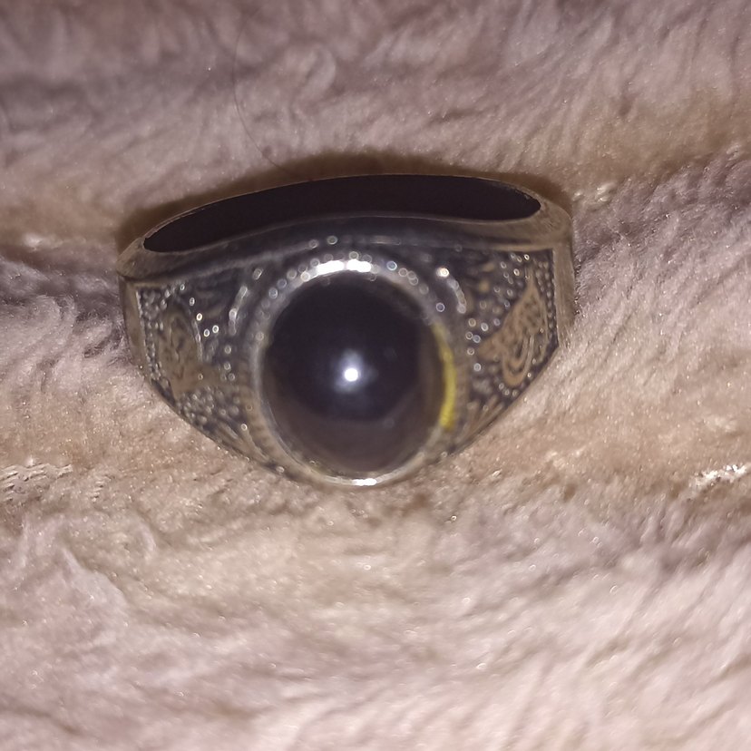 Vintage Tarz Osmanlı Tuğralı siyah taşlı Erkek Yüzük - Görsel 2