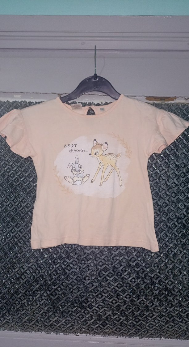 pudra Pembe Baskılı Kız Çocuk Kısa Kollu Tişört - Görsel 2