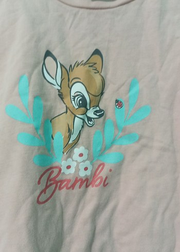 Kız Çocuk Pembe Bambi Baskılı Kısa Kollu Tişört - Görsel 4
