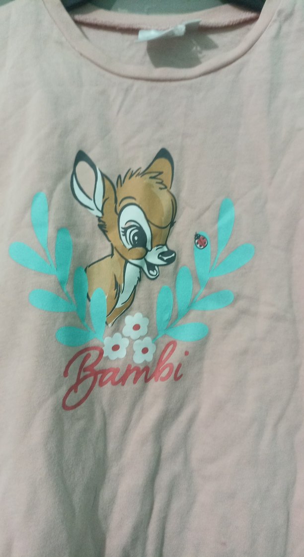 Kız Çocuk Pembe Bambi Baskılı Kısa Kollu Tişört - Görsel 4