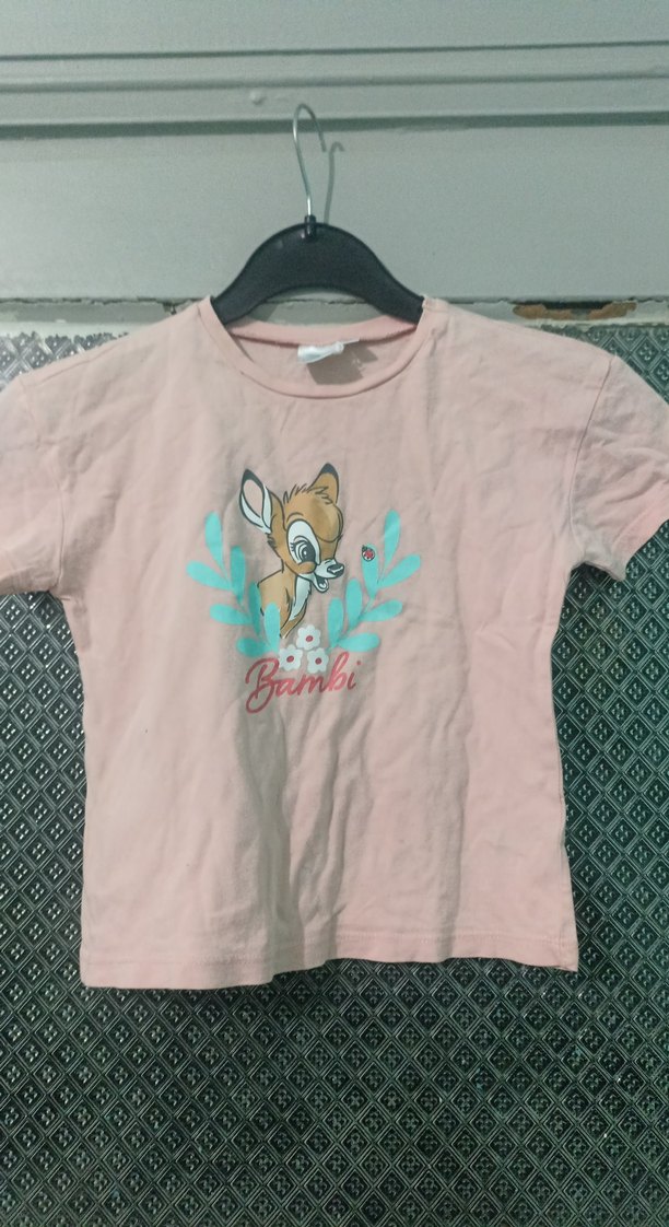 Kız Çocuk Pembe Bambi Baskılı Kısa Kollu Tişört - Görsel 2