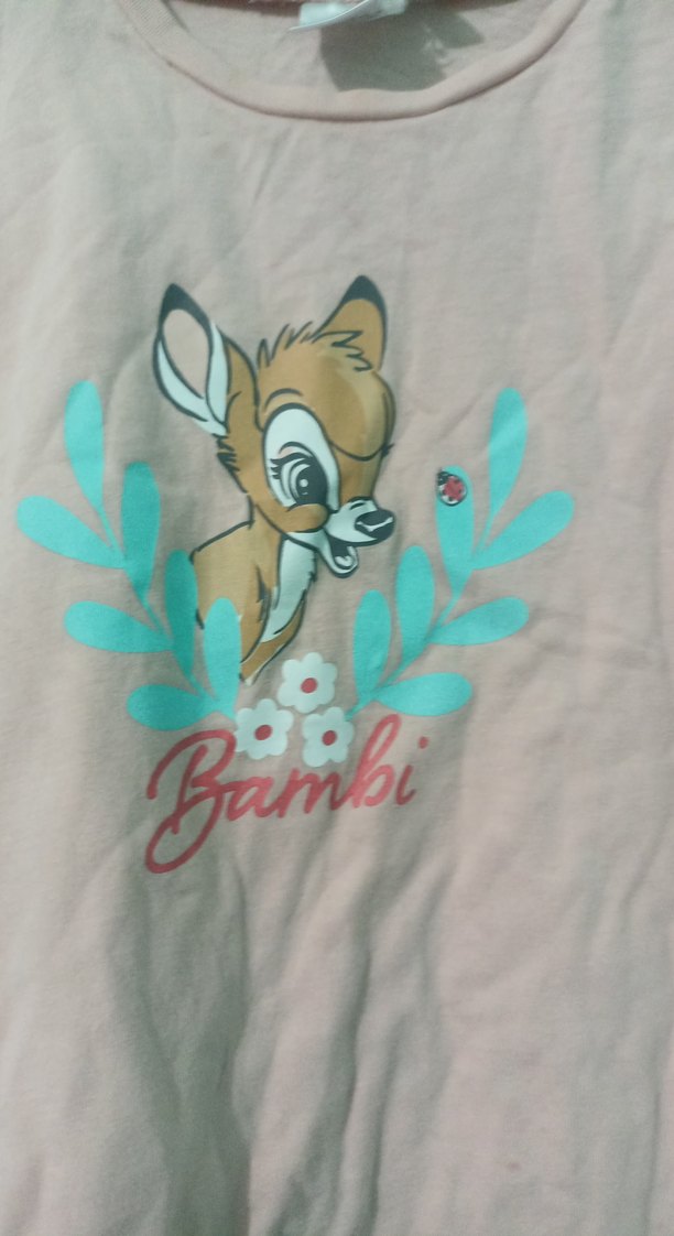 Kız Çocuk Pembe Bambi Baskılı Kısa Kollu Tişört - Görsel 3