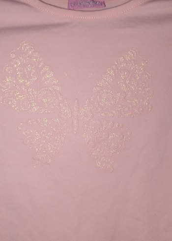 Kız Çocuk Pembe Somon renk Kelebek Baskılı Tişört - Görsel 4