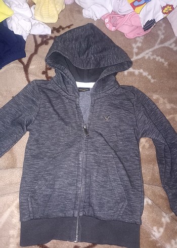 Gri Kapüşonlu Fermuarlı Erkek Sweatshirt