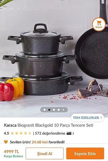 Beden siyah Renk Karaca bio granit tencere seti