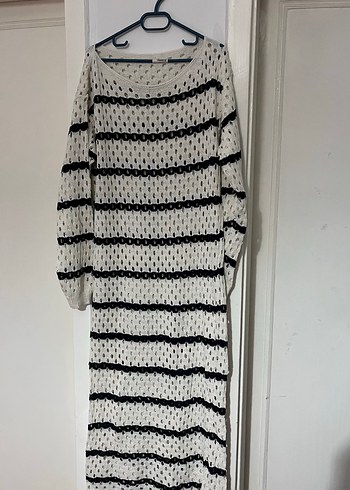 Uzun Kollu Çizgili Triko Elbise - Görsel 2