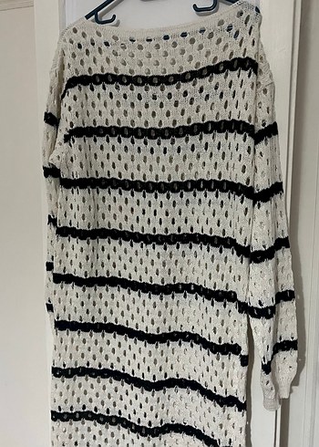 Uzun Kollu Çizgili Triko Elbise - Görsel 5