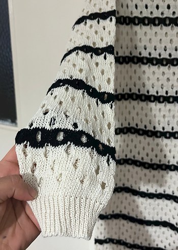 Uzun Kollu Çizgili Triko Elbise - Görsel 3