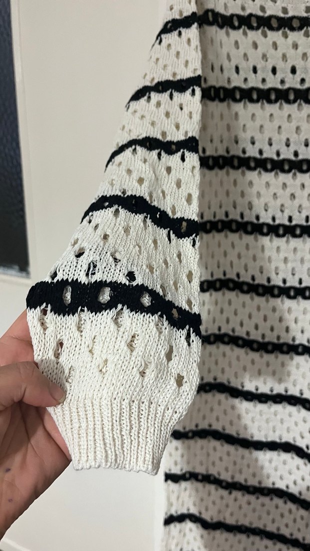 Uzun Kollu Çizgili Triko Elbise - Görsel 3