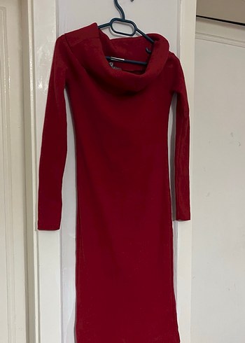 Bordo Uzun Kollu Yaka Detaylı Triko Elbise - Görsel 2