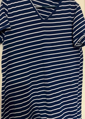 Mavi Çizgili Hamile V Yaka Tişört - Görsel 2