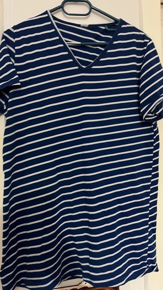 Mavi Çizgili Hamile V Yaka Tişört - Görsel 2