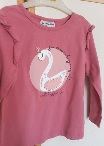 LC Waikiki Kız Çocuk Pembe Fırfırlı Uzun Kollu Tişört
