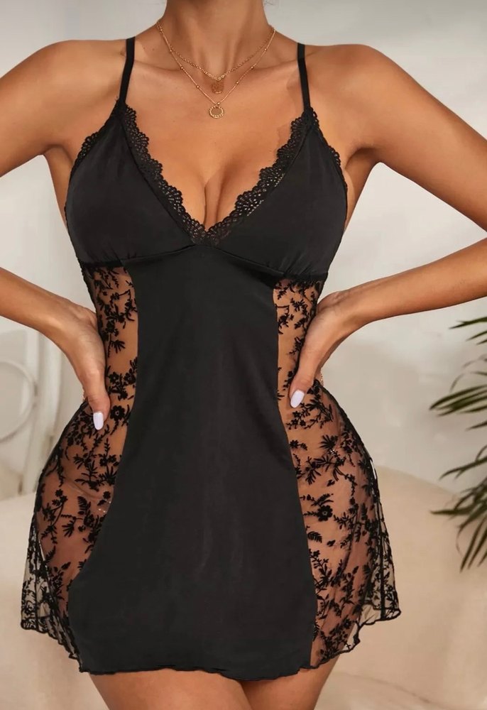 Nakışlı Siyah Gotik İp Askılı Gecelik - Görsel 2