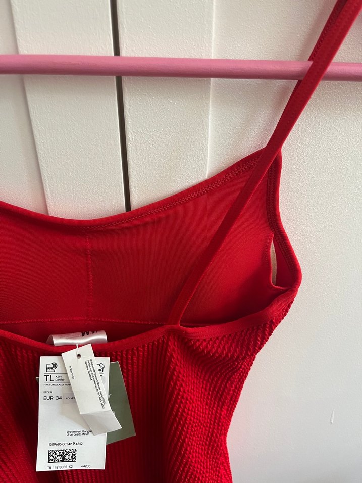 Kırmızı İnce Askılı Kadın Mayo - Görsel 5