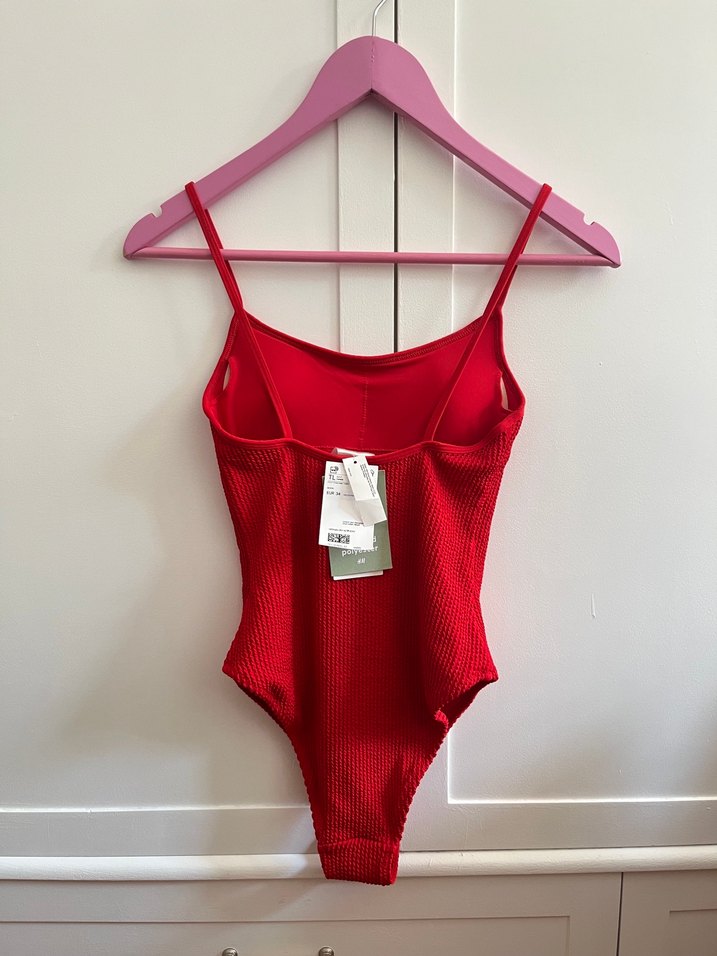 Kırmızı İnce Askılı Kadın Mayo - Görsel 4