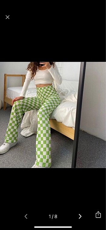 Zara Yeşil Dama Desenli Pantolon