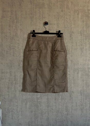 Bej Keten Midi Etek Koton M Beden