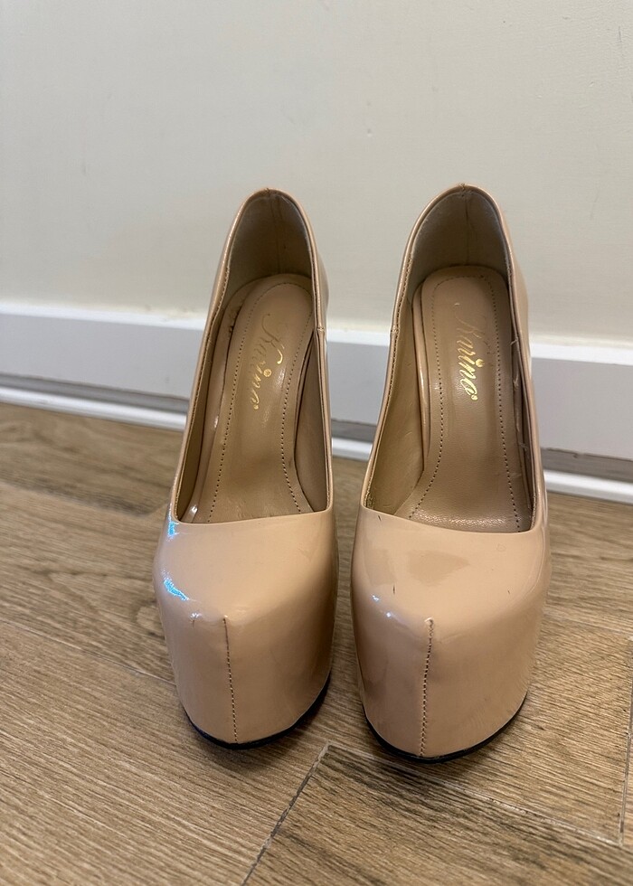 Pudra rengi gizli platformlu topuklu - Görsel 5