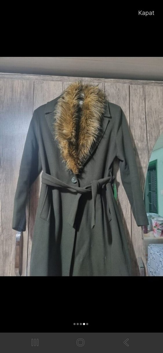 yesil Kuşaklı Kürklü Kaban - Görsel 3