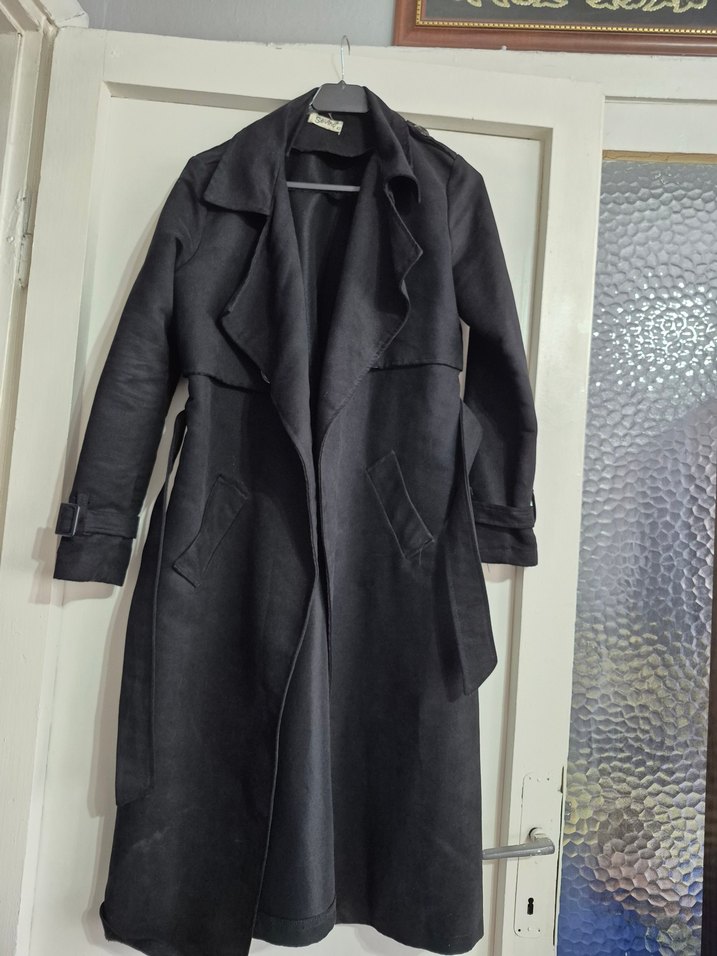 siyahi Kemerli Kadın nubuk trençkot - Görsel 4