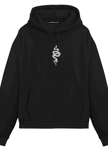 Yılan Desenli Siyah Kapüşonlu Sweatshirt