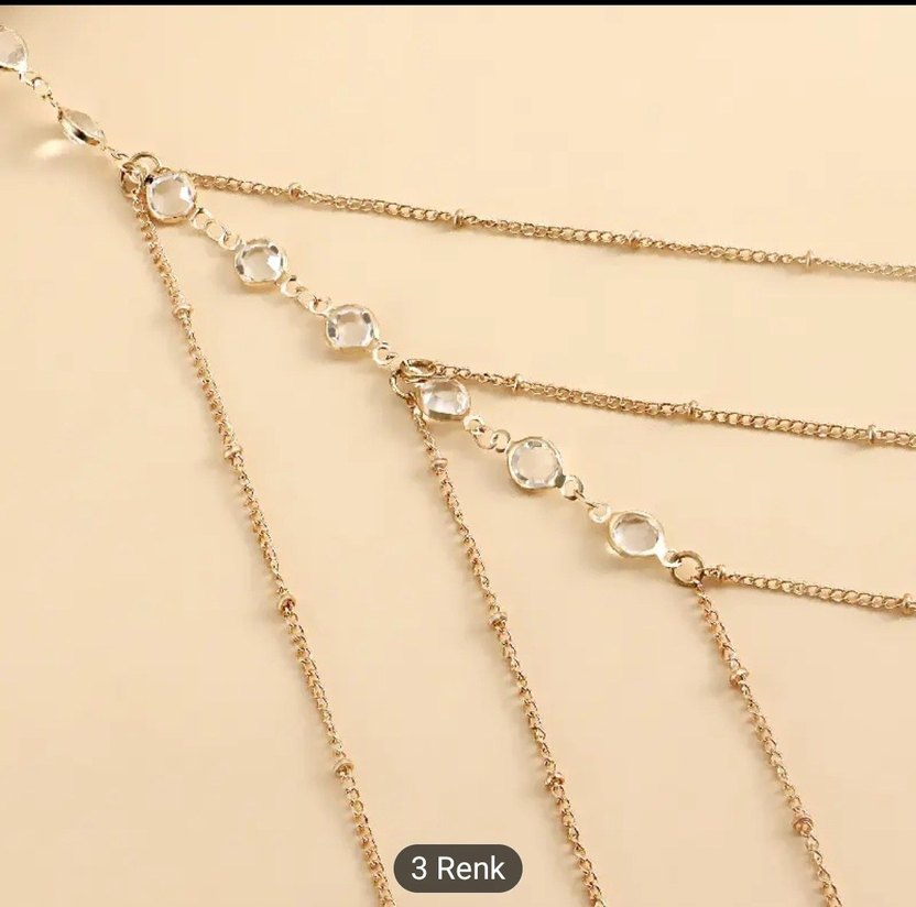 Kadın Parlak Altın Zincir Detaylı Vücut Aksesuarı - Görsel 2