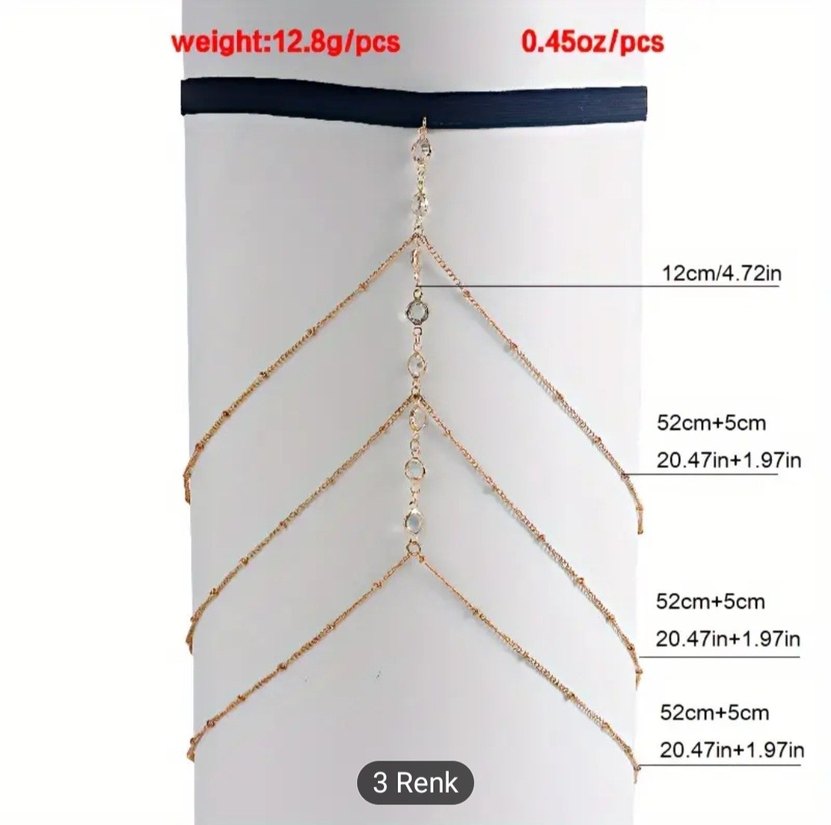 Kadın Parlak Altın Zincir Detaylı Vücut Aksesuarı - Görsel 4