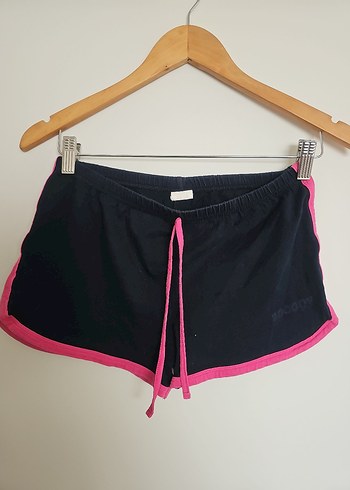 Pembe Şeritli Siyah Kadın Mini Şort