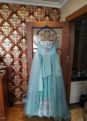 Trukuaz rengi işlemeli tüllü tuvalet 36 beden 0 dır. - Görsel 5