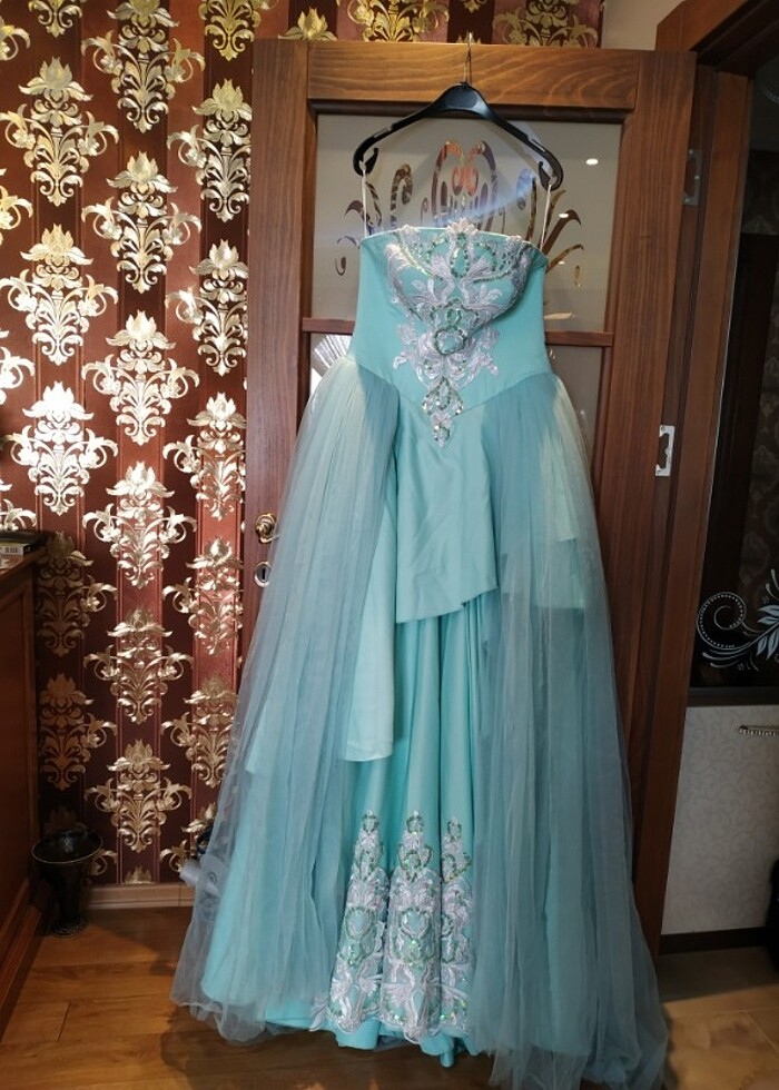 Trukuaz rengi işlemeli tüllü tuvalet 36 beden 0 dır. - Görsel 2