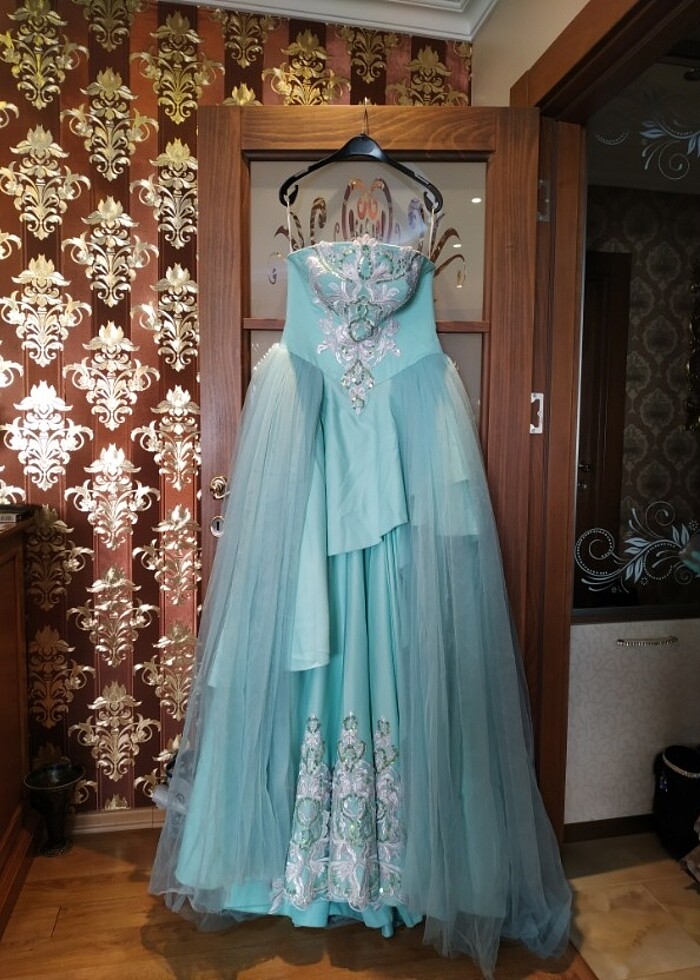 Trukuaz rengi işlemeli tüllü tuvalet 36 beden 0 dır. - Görsel 4