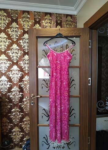 Pembe askılı tül elbise içi astarlı 36 beden 