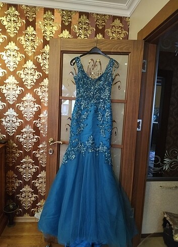 Mavi her yeri işlemeli 36 beden özel dikim tuvalet  - Görsel 2