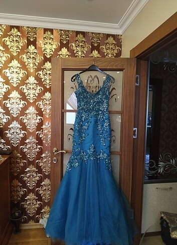 Mavi her yeri işlemeli 36 beden özel dikim tuvalet  - Görsel 3