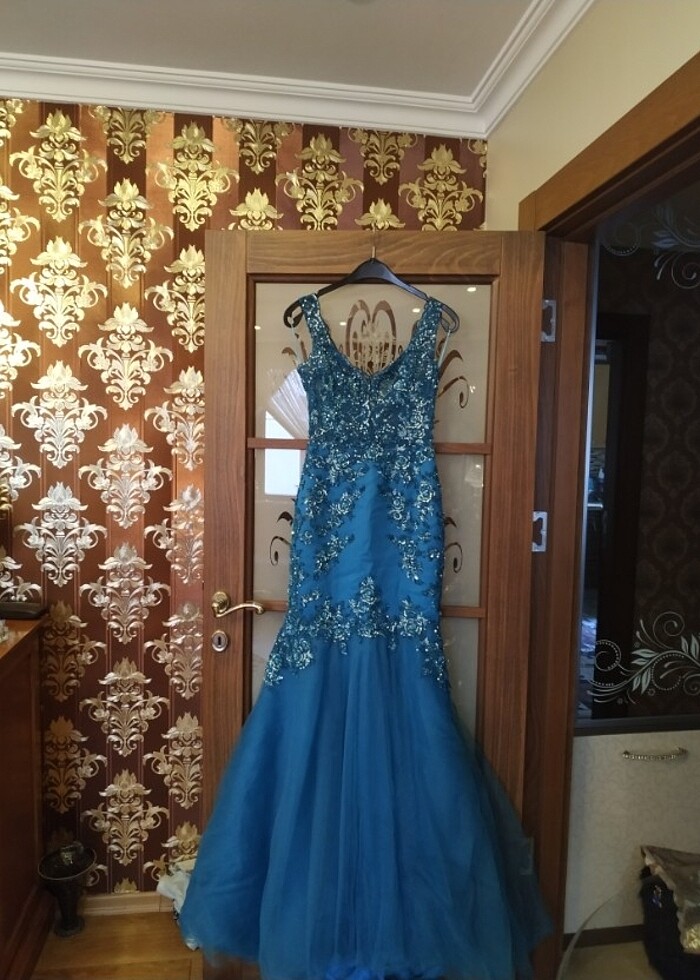 Mavi her yeri işlemeli 36 beden özel dikim tuvalet  - Görsel 3