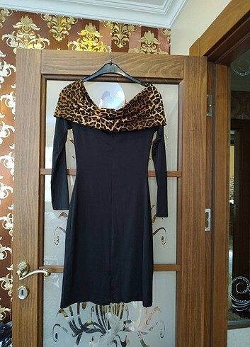 Diğer Siyah yakası leoparlı likralı 36 beden elbise 